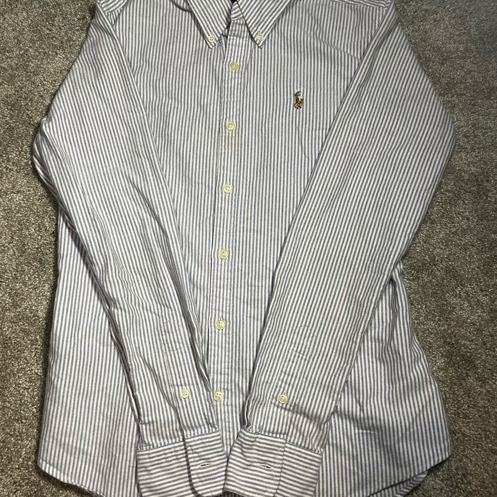 Ralph Lauren Women’s Striped Button Down Shirt - Blue and White